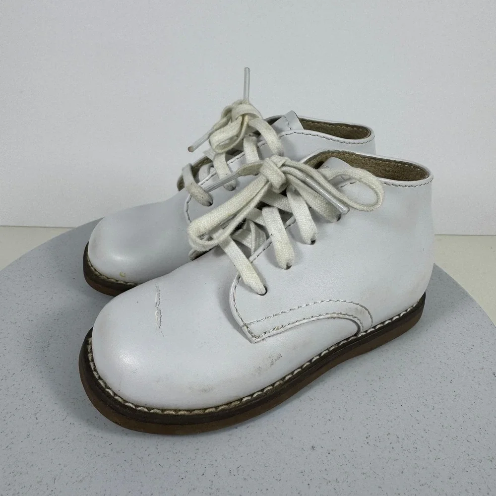 Footmates Todd 7790 White Leather Toddler Walking Shoes Size 6 High Top